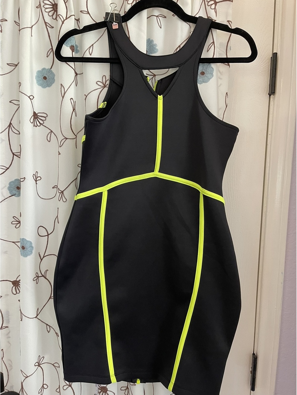 Divided H&M | 6 | Black Neon Piped Zip Front Scuba Bodycon Dress